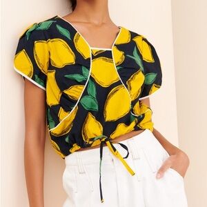 Moon River In the Grove Crop Top Navy Yellow Medium